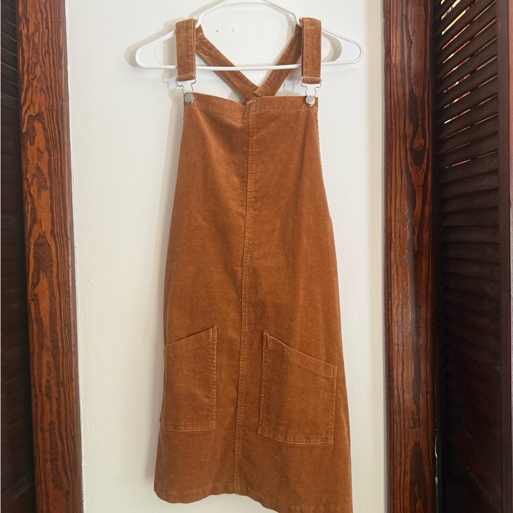 Altar'd State Corduroy Pinafore Midi Dress in Rust